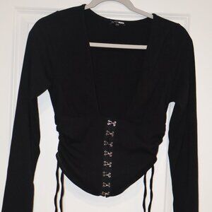 Fashion Nova Lace Up Corset Style Crop Top Black Large